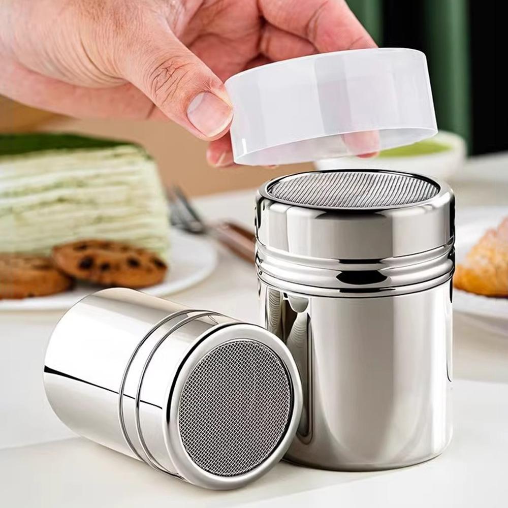 1PC Duster With Cover Cocoa Powder Coffee Stainless Steel Duster Fine Mesh Bucket Seasoning Bottle