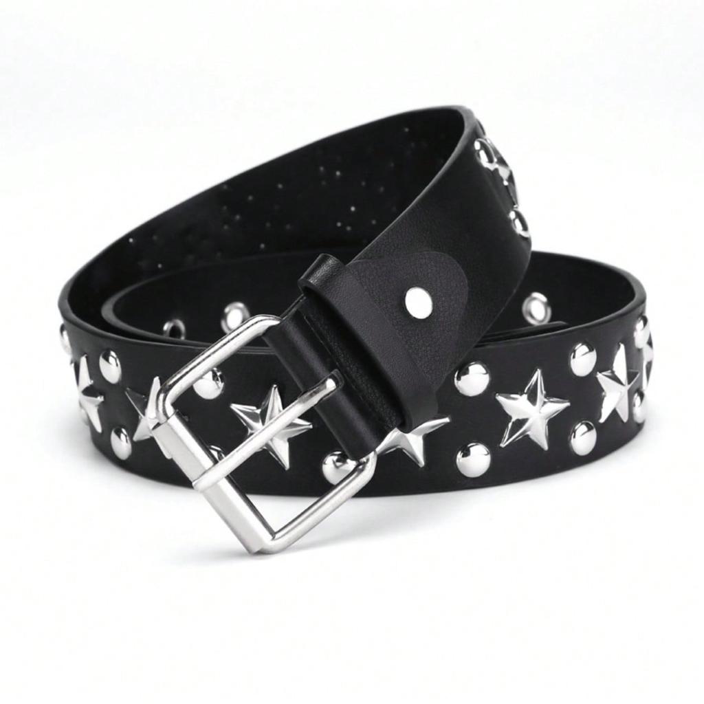 Big Five Star Round Rivet Belt for Men and Women, Personalized Punk Decorative Pants