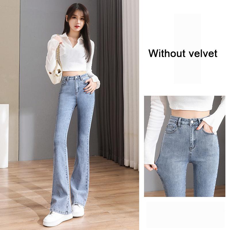 Winter Denim Micro-lapped Hose Jeans für Damen Hohe Taille Retro Jeans Damen Hochelastische Übergröße Stretchjeans