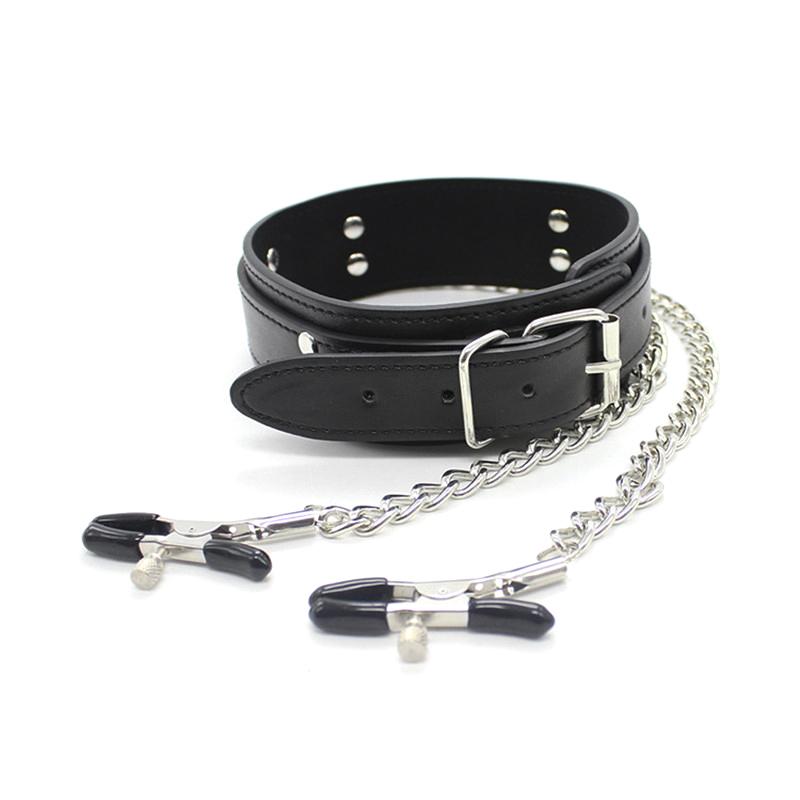 Sexy Leder Choker Halsband mit Nippelklemmen Kette Sklavenfessel Fetisch Sexy Sexspielzeug Paare Erwachsenenspiele