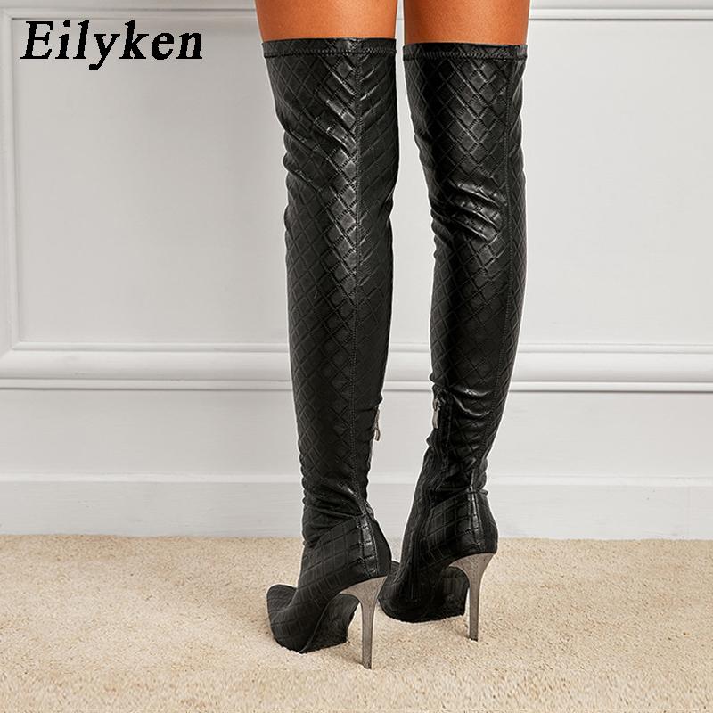 Fashion Eilyken Sexy Nightclub Party Stripper Over The Knee Boots Women Stiletto Heels Fashion Pointed Toe Zip Thigh High Female Shoes