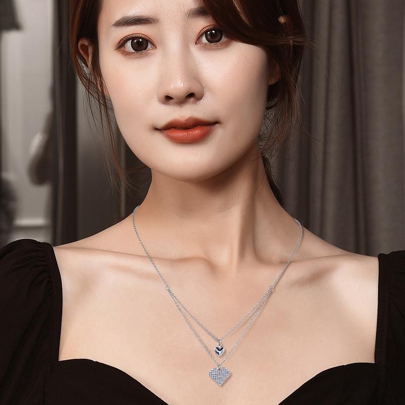 Elegant Vintage Titanium Steel Double Heart Necklace Luxurious Layered Pendant Jewelry