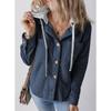 IHUASU Autumn Winter Lapel Buckle Cardigan Purse Hooded Drawstring Striped Coat for Women