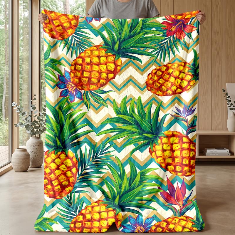 Pineapple Tropical Paradise Theme Blanket Lightweight Warm Flannel Blanket Decorative Throw Blanket for Home Decoration