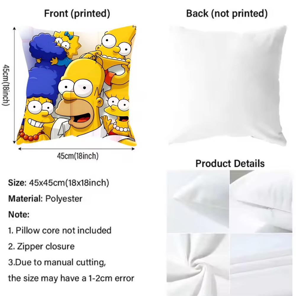Simpsons La peliculaLos Cushion Cover Pattern Printed Pillowcase for Living Room Sofa Cushion Cover & Bedroom Decor
