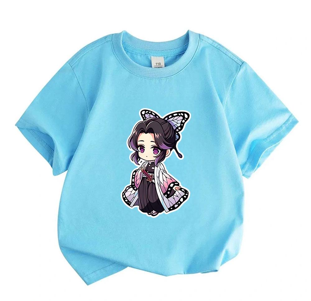 Kids Boys Girls Crew Neck Short Sleeve 100% Cotton T-shirt, Cute Chibi Anime Butterfly Character Printed Casual Soft Tops for Daily Wear for Children