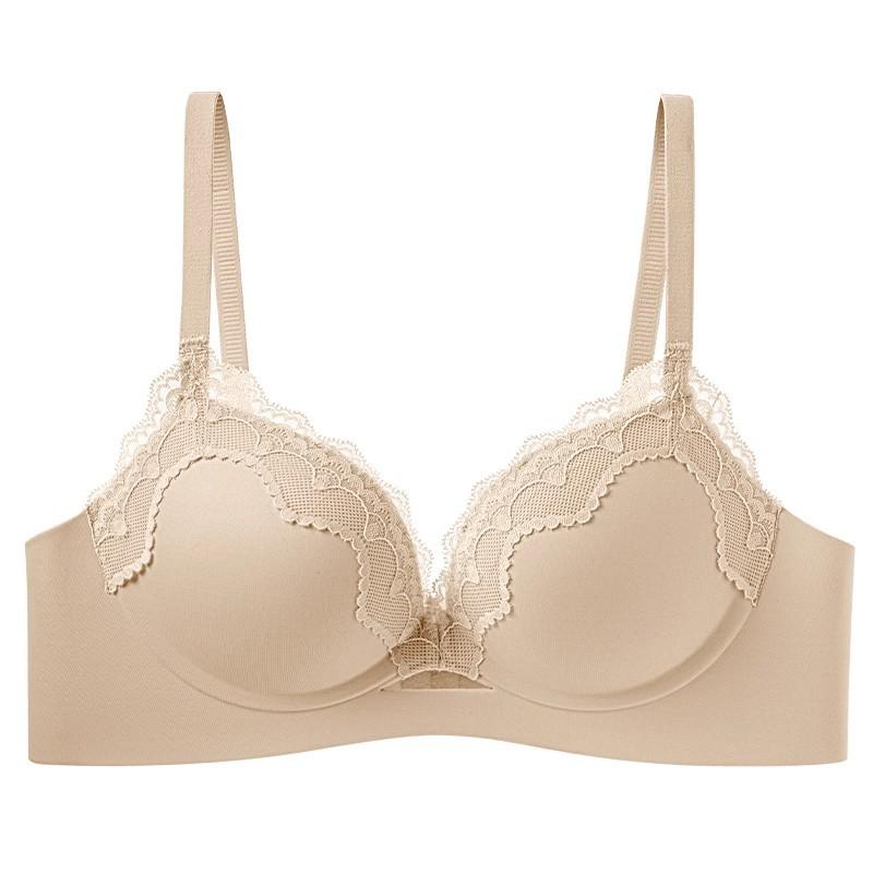 

Beige Seamless Bra With Delicate Lace Trim s телесный