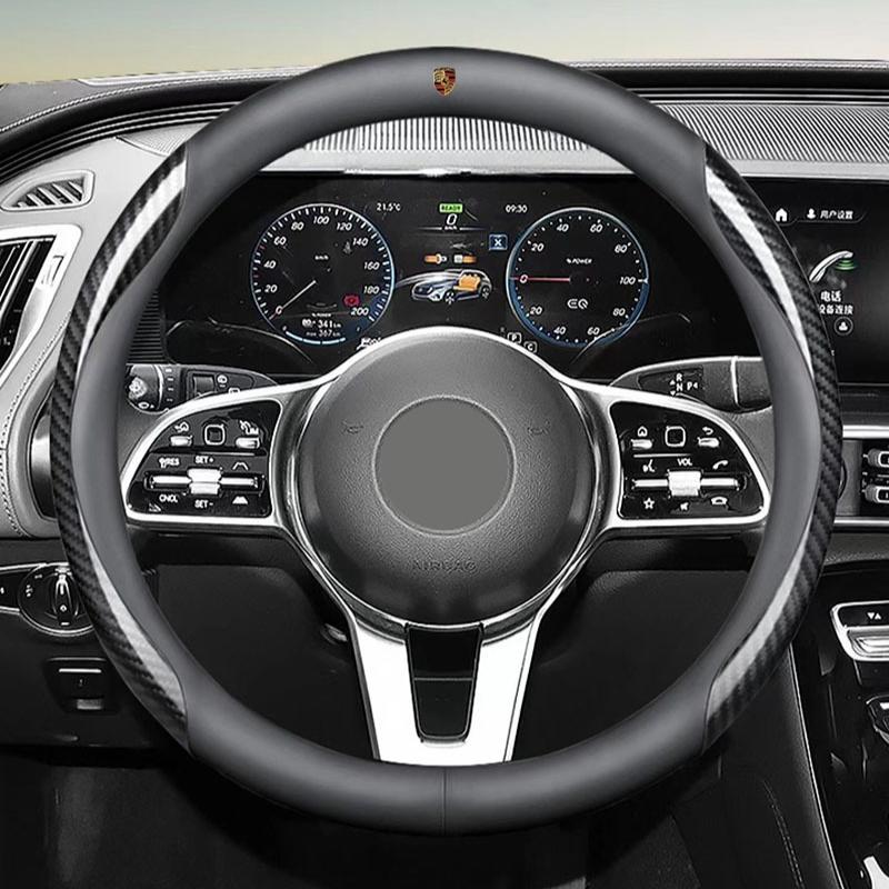 Leather Carbon Fiber Car Steering Wheel Cover Car Accessories For Porsche Cayenne Panamera Macan Boxster 911 928 944 918 917