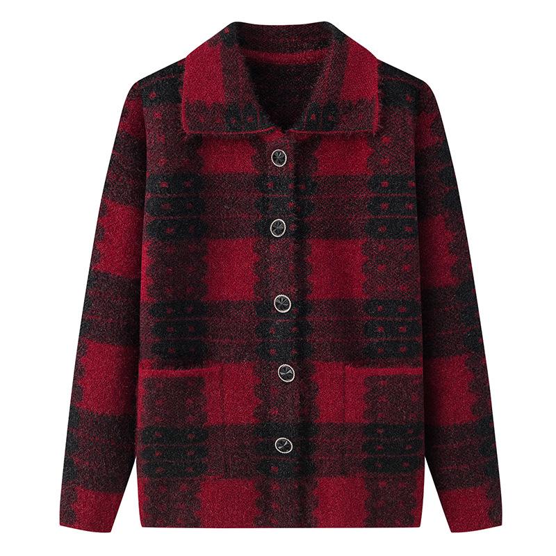 

Grandma s Winter Cardigan: Lapel Knit Sweater for Middle-Aged Women 3XL (120-135 cm)