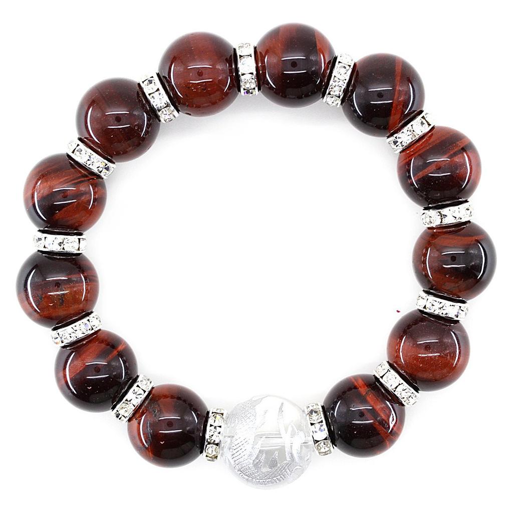 [Ishiki] Natürlicher Stein Amulett Paar Armband - Roter Tigerauge & Rosa Tigerauge - Set von 2 - Glück, Berufserfolg, Kraftstein [b178]