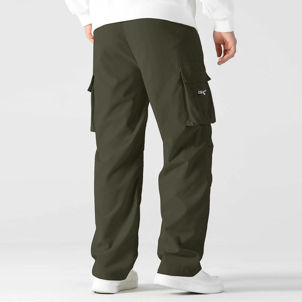 Mens Cargo Pants Multi Pocket Loose Fit Straight Leg Utility Trousers Casual Workwear Trousers with Drawstring Waist for Outdoor Activities