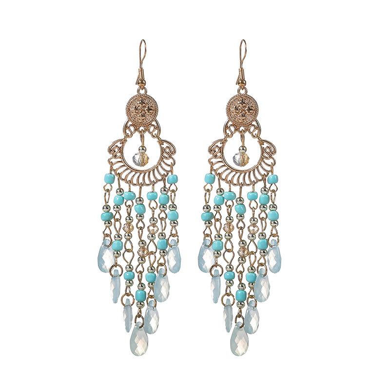 Long fringed earrings Bohemian water drop fringed earrings Ethnic vacation style stud earrings