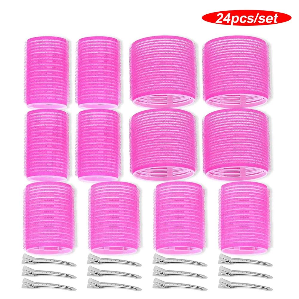 16/24pcs Self Grip Hair Rollers No Heat Hair Curlers Heatless Curls Hair Bangs Volume Self-adhesive Hook & Loop DIY Styling Tool