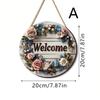 2Pcs Floral Welcome Signs Wood Plaque Outside Round Home Decor 20cm Fireplace Wooden Hanging Signs for Porch Garden Classroom