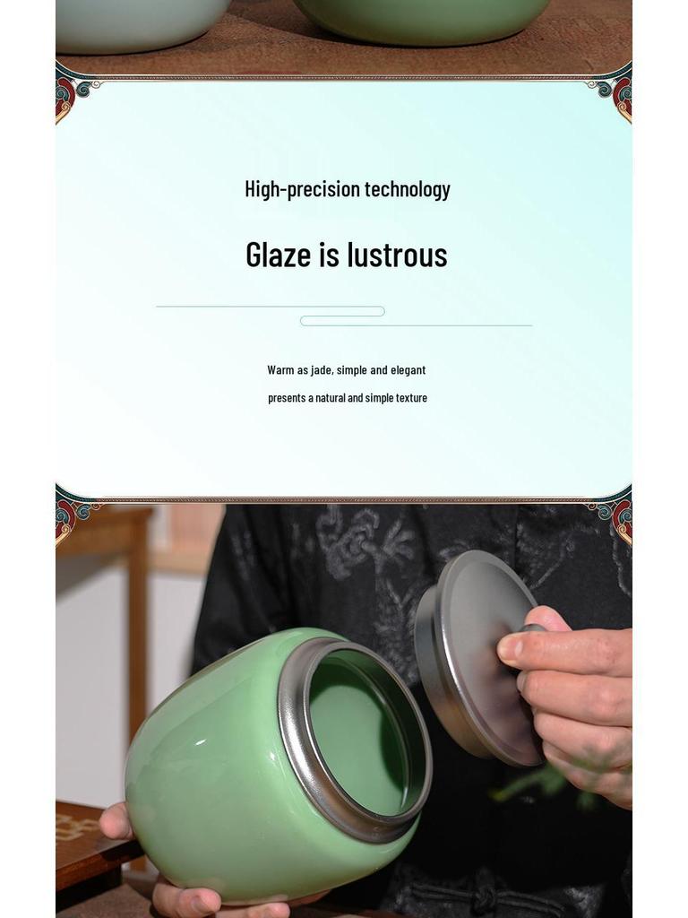 Longquan Celadon Ceramic Tea Caddy: Handmade, High-Capacity, Sealed Jar for Tea Storage