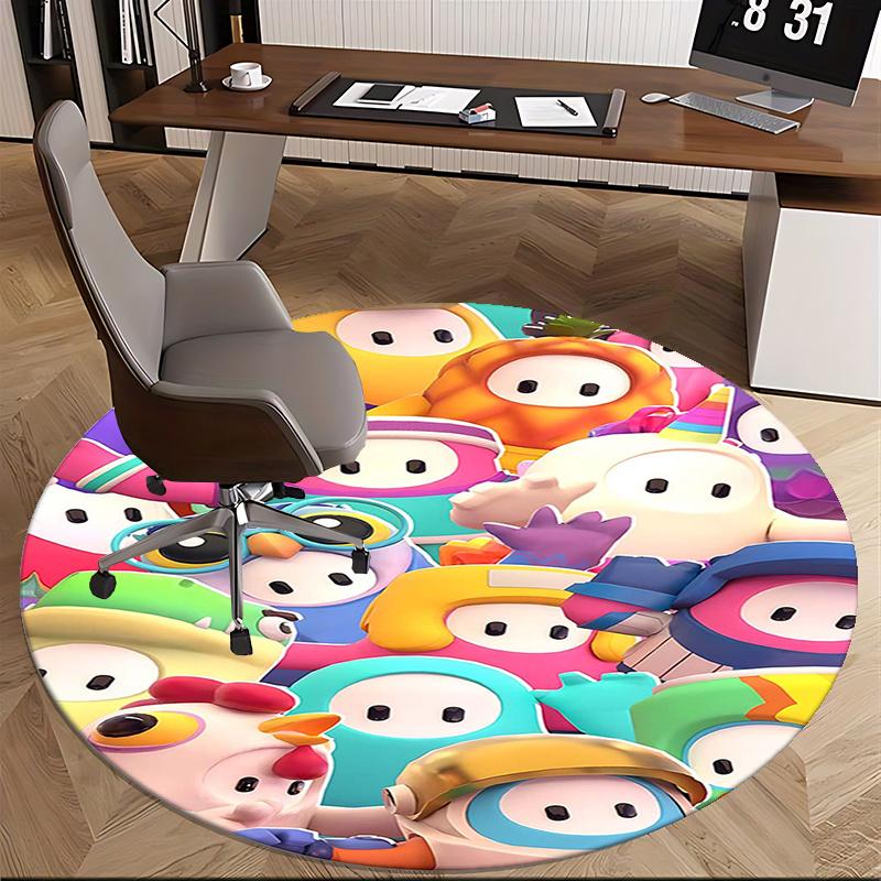 Colorful Animal Characters Chair Mat Round Rug-Office Carpet, Machine Washable, Non-slip, Suitable for Living Rooms, Bedrooms