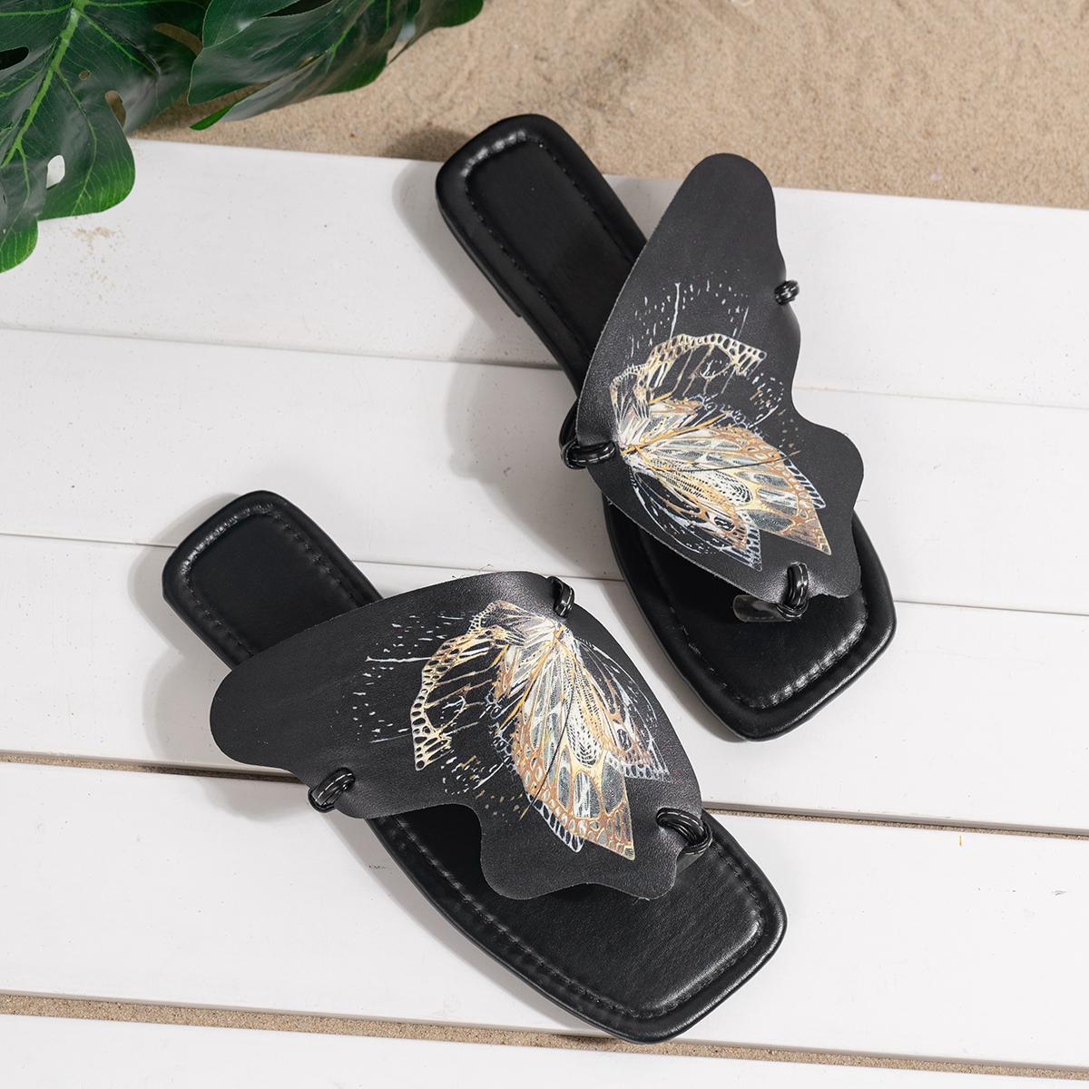 

Женские красочные шлепанцы с бабочками, летняя обувь, женские модные удобные шлепанцы, дизайнерская обувь, слайды, уличные пляжные шлепанцы 36 чёрный