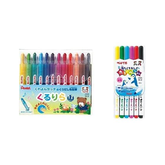 Pentel Iro-Enpitsu Kururira 12 Colors GTW-12 Water-Based Pen Washable Color Pen 6 Colors SCS2-6