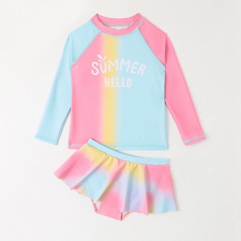 

Комплект из двух предметов: майка танкини с длинным рукавом и юбка для девочки, купальник детский градиентного цвета 6Y