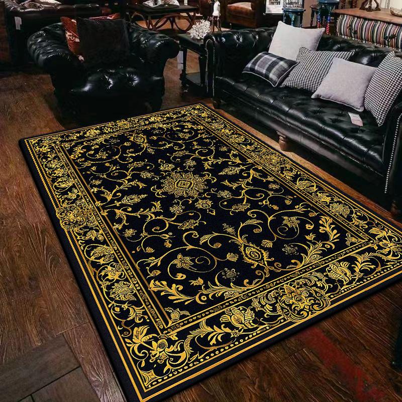 Senior Golden Border Home Decoration Luxury Living Room Rugs Soft Flannel Coffee Tables Mat Easy Clean Non-slip Carpet for Rooms