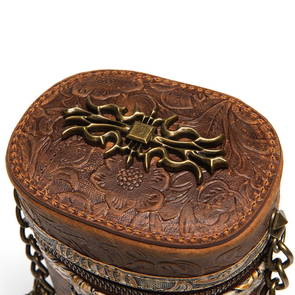 Johnature Retro Cowhide Bucket Bag Steampunk Rivet Chain Genuine Leather Women Hand Bag Fashion Small Shoulder Bags