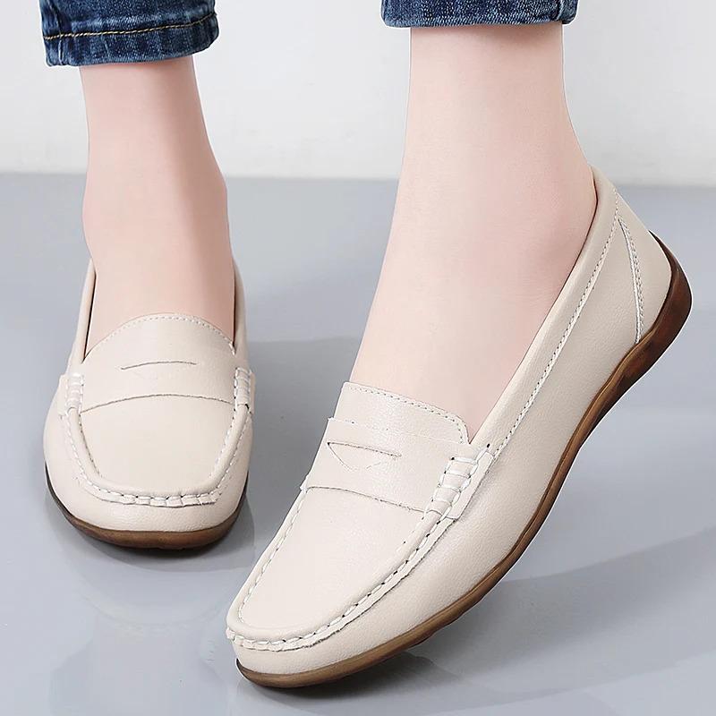 New Casual Sneakers Low-Heeled, Comfortable And Fashionable Genuine Leather Leather Shoes For Casual Work Women