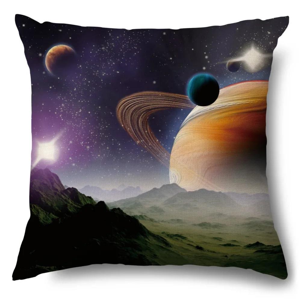 Science Fiction Universe Blue Planet Astronaut Pattern Cushion Cover Home Living Room Sofa Chair Decoration Pillow