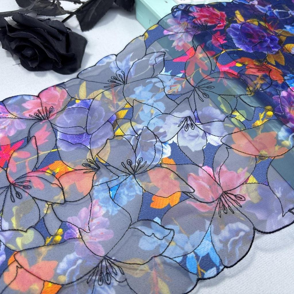 1m x 20.5cm Printed Embroidery Tulle Lace, Multicolored Embroidered Net Sewing Fabric Lace for Dress, Lingerie, Bra, Underwear, Garment