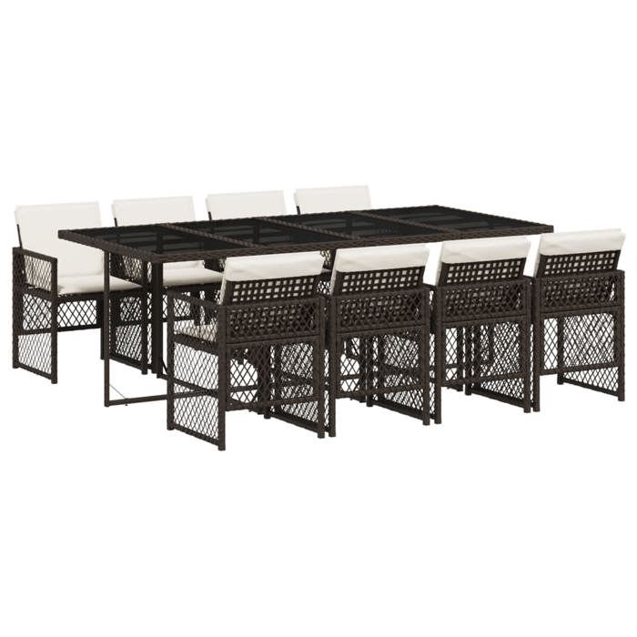 VidaXL Ensemble à manger de jardin et coussins 9 pcs marron poly rotin 3210741