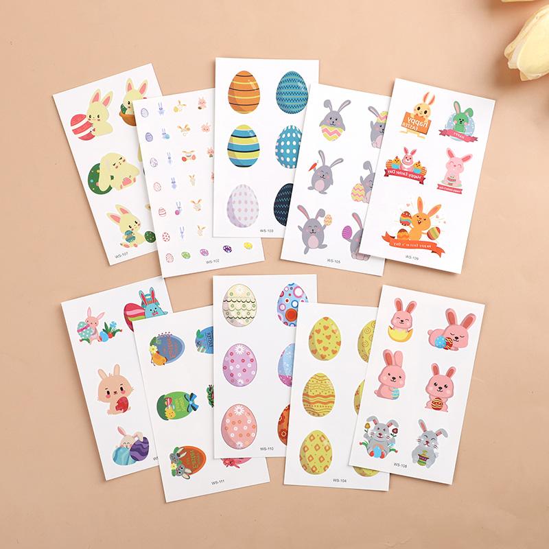 10sheets Easter Temporary Tattoo Stickers Cute Bunny Eggs Sticker DIY Decoration Easter Birthday Party Supplies Kids Gift 2026