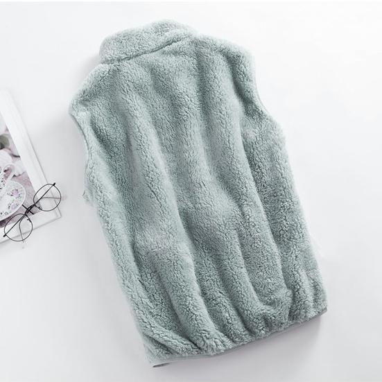 Women Winter Waistcoat High Collar Neck Protection Soft Plush Zipper Closure Solid Color