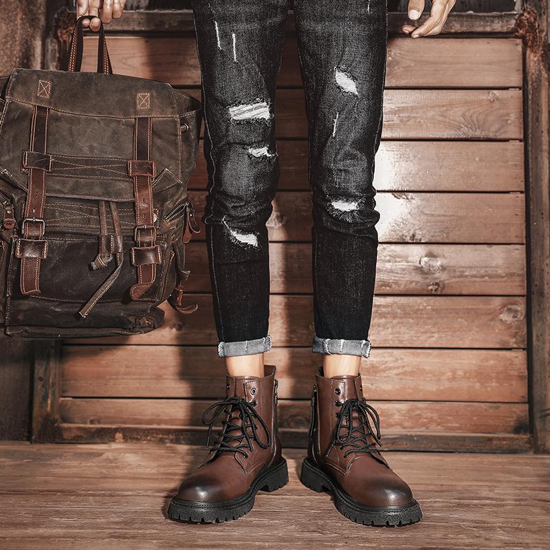 

2025 новые популярные универсальные ботинки Мартин, рабочие ботинки, кожаная обувь, размер, мода, личность, тренд, рабочие ботинки, гонконгский стиль 44