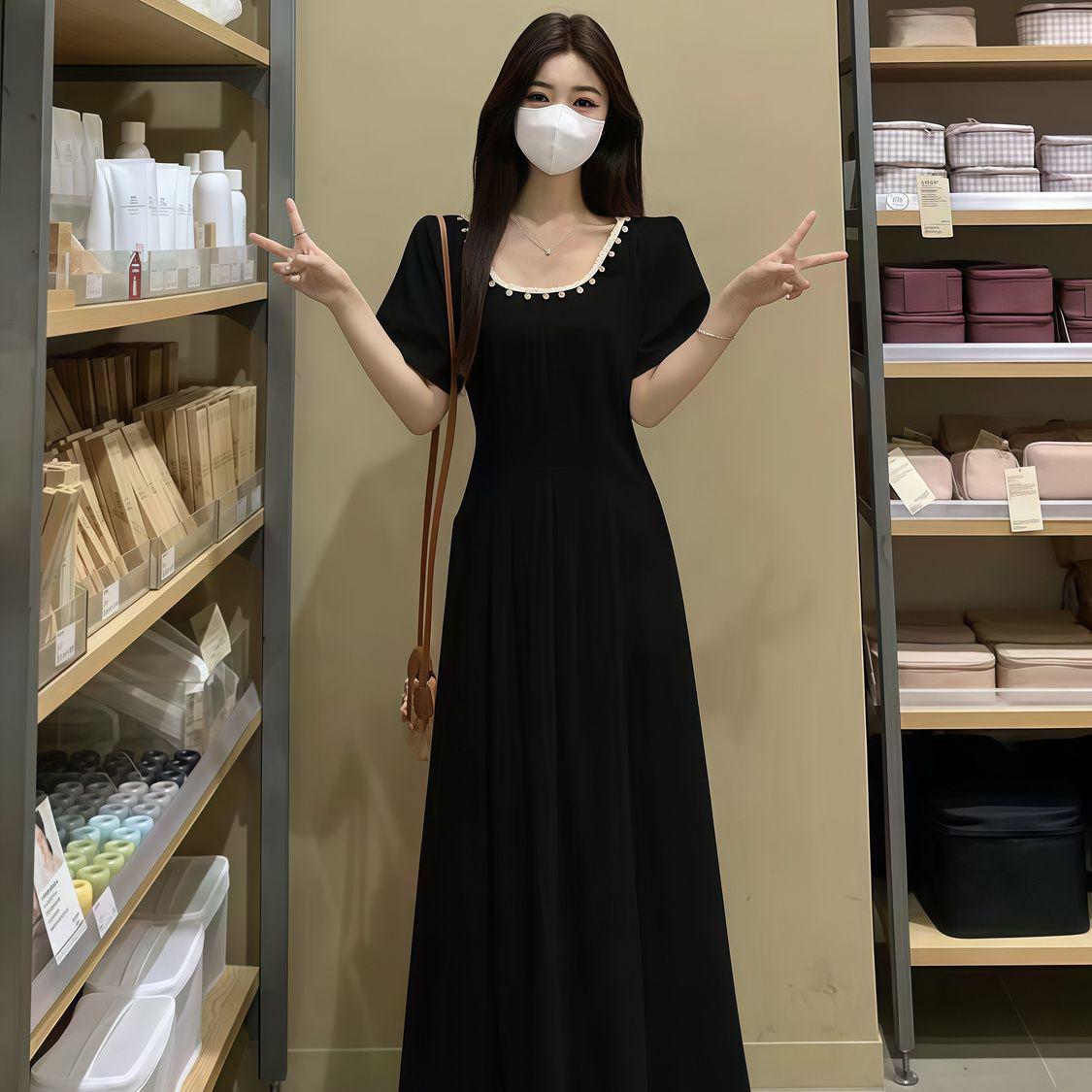 

2026 French Style Flattering Plus Size Short Sleeve Maxi Dress with Waist-Cinching Design M (Recommended for 90-105 catties)