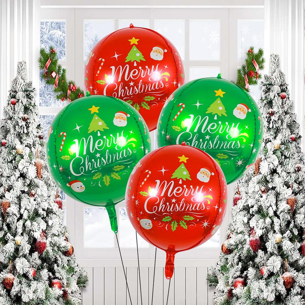 2/4 Frohe Weihnachten rot grün 4D Ballons, Weihnachtsfeier Dekorationen, Feiertagsrequisiten, Weihnachtsbaumkugeln, Neujahrsparty