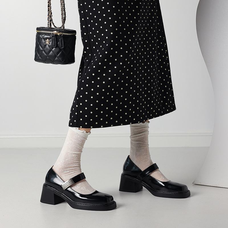 Krazing Pot Cow Skin Summer Size 40 Chunky Heels Women Square Toe European Design Shallow Platform Pumps