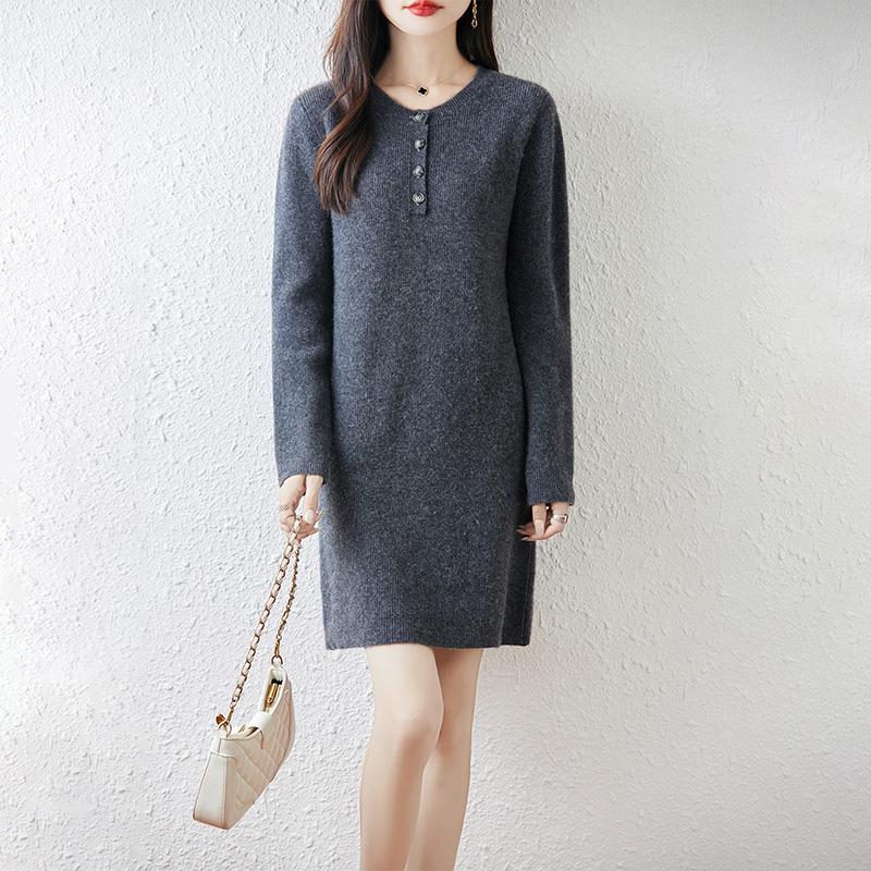 Women Sweater Dress 100% Wool MODERN NEW SAGA O-neck Knit Long Pullover Winter Jumpers Wool Long Dress Female