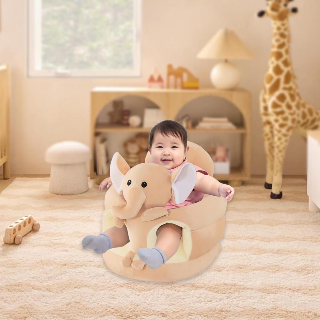 Baby Seat Chair Cover Plush Fabric Animal Shaped Infant Floor Slipcover Elephant Beige