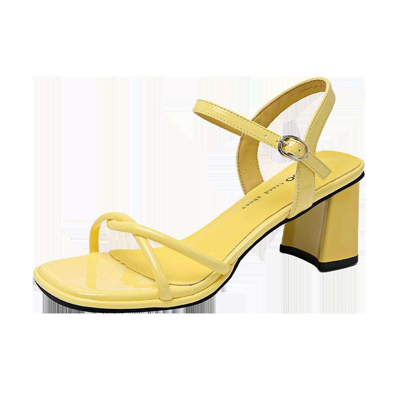 Square Head Thick Heel Sandals Women's Summer New Simple Skirt Cross Strap High Heels