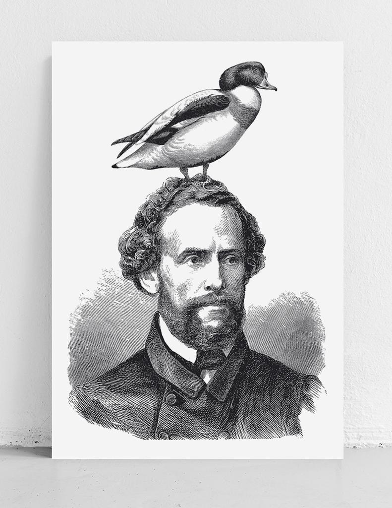Portrait Poster with a Bird On the Head