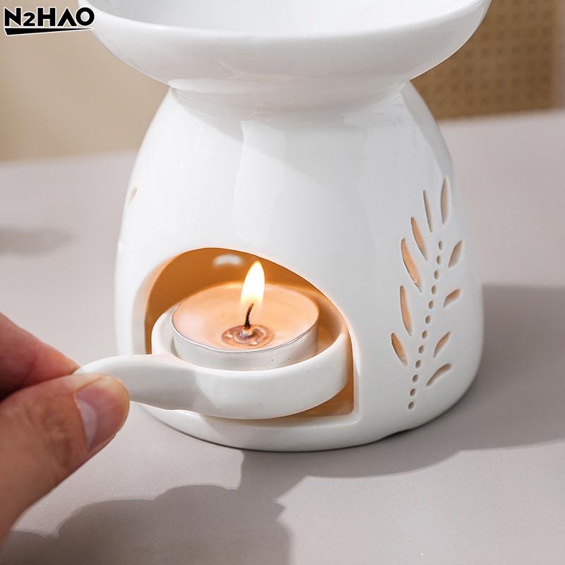 White Ceramic Incense Burner Candle Essential Oil Aromatherapy Diffuser Hollow Heating Stove Middle East Home Decor Ornament