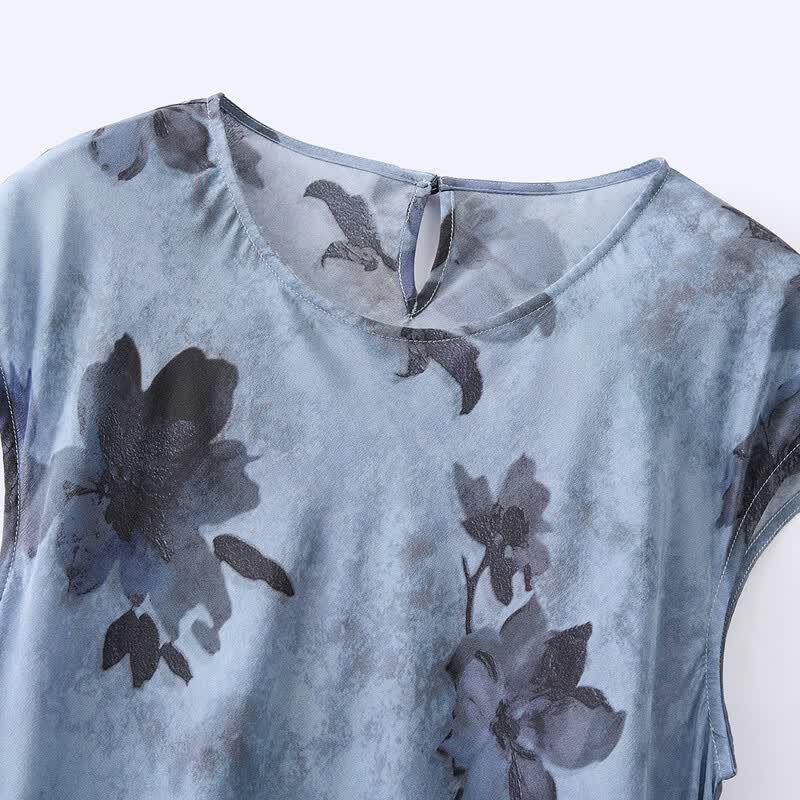 Elegant 6A Grade Mulberry Silk Floral Print Dress