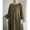 New Women's Plus Size Cotton Linen Dress, Loose Fit Round Neck Long Sleeve Knee-Length Pullover, Japanese Korean Forest Girl Style Casual Summer Dress