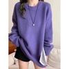 Women's European-Style Heavy-Weight Pure Wool Pullover Sweater, Round Neck, Thick, Loose, Mid-Length, Slimming, Knitted Base Layer