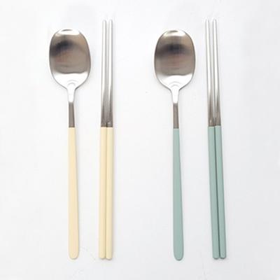 Willive 304 Stainless Steel Pastel Cutlery Set, Yellow, Green, Spoon + Chopsticks, 2 Sets, Korean Popular Tableware