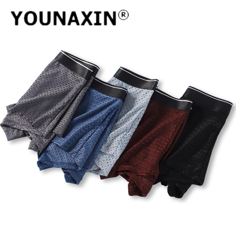 Men's Sexy Underwear Big Size Mesh Ice Silk Breathable Boy Boxer Briefs Shorts Homme Large Undies L XL 2XL 3XL 4XL 5XL