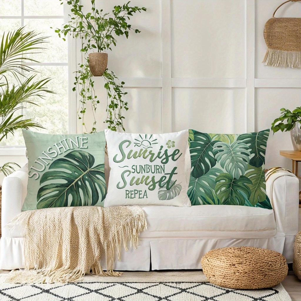 Tropical Vibe Leafy Pillow CoversLiving Room Sofa Cushion Cover, Soft and Comfortable, Bedroom Room Decoration