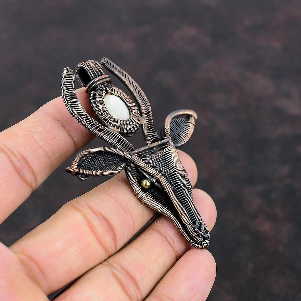 Mother Of Pearl Pendant Copper Wire Wrapped Pendant Handmade Jewelry Gemstone Pendant Beautiful Copper Jewelry Cow Face Pendant Gift For Her