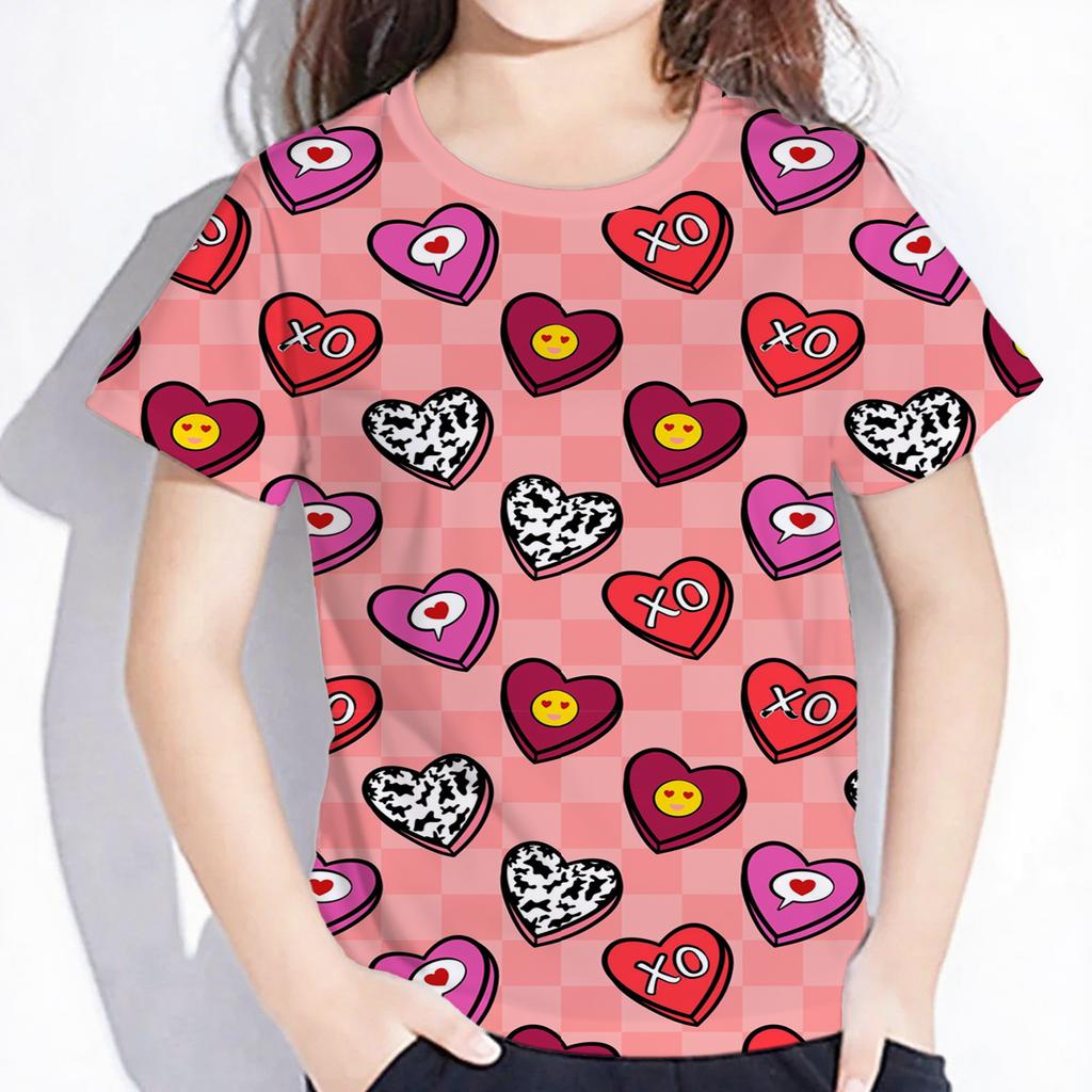 2024 Children's Clothing Girl T-Shirt Short Sleeve Child T-Shirt Vibrant Heart Graphic Casual Kids Summer Clothes Girl Top Tees