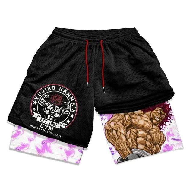 

Baki Shorts Pants Double-Layer Boxing Muay Thai Kickboxing Training Japan Cartoon Animation 3D Print Gym Sport Workout Fitness Cosplay Unisex S