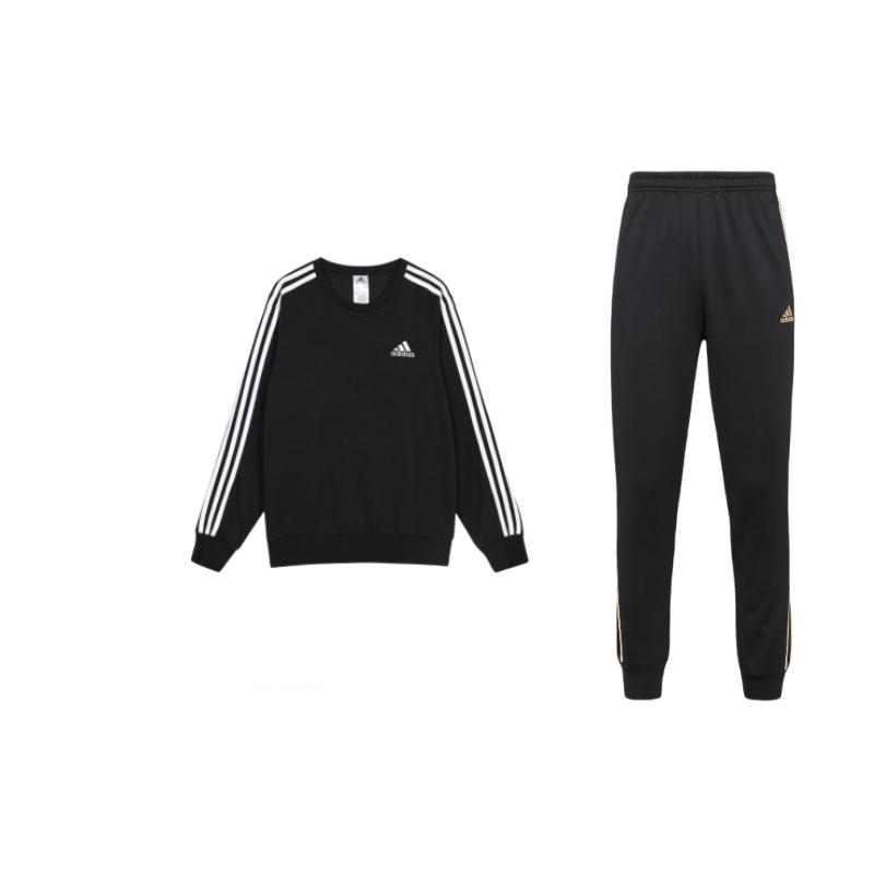 

Adidas Loose Fit Crew Neck Long Sleeve Pullover Sweatshirt Vintage Long Pants Casual Sports Set Men Sets Black TR30P1R-BG+GK9078 XL